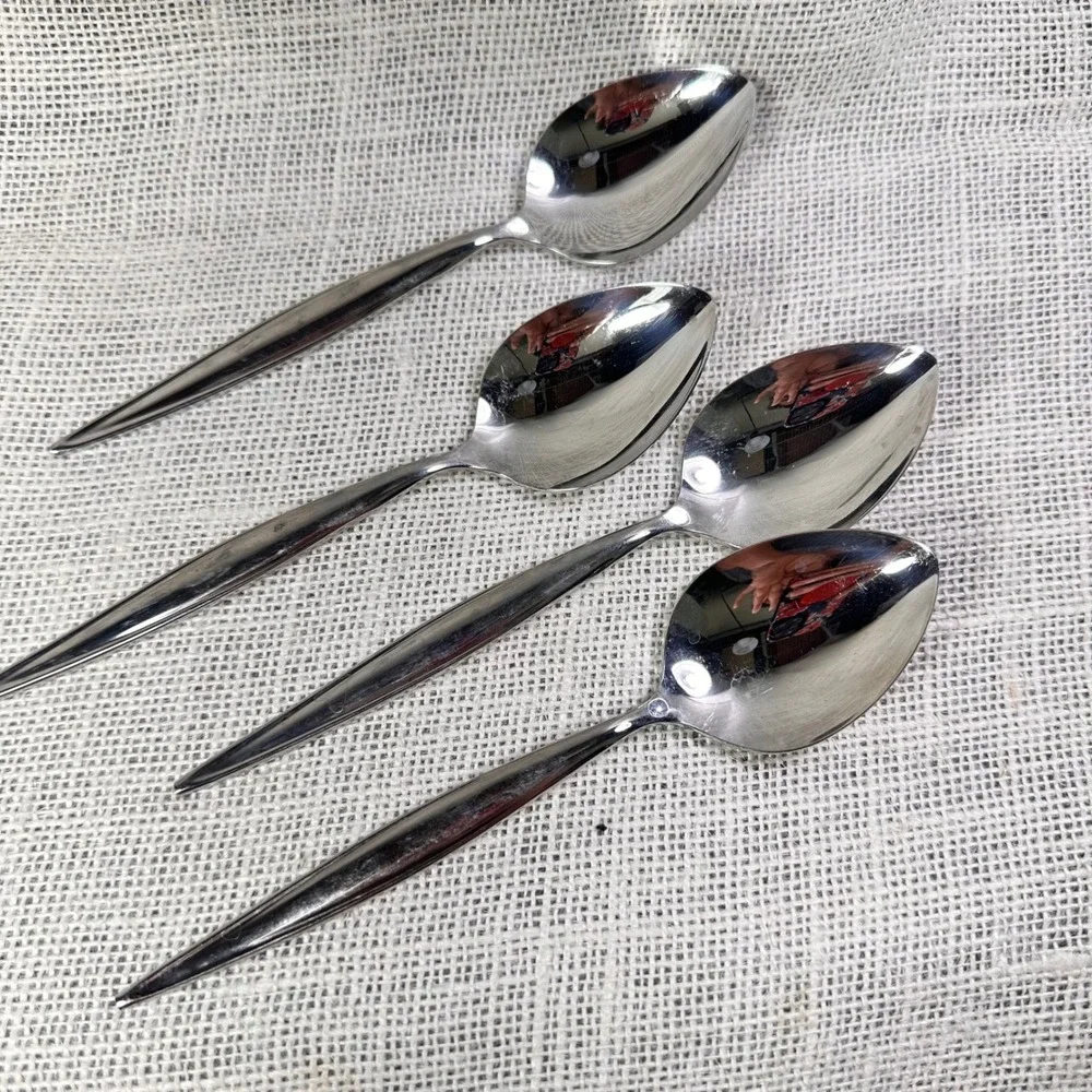 Ebbtide Estate Stainless Steel Soup Spoons Made in USA Set of 4 Vintage Flatware